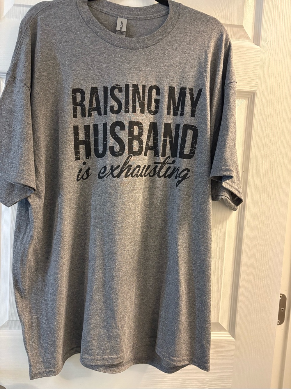Gildan Gray Short-Sleeve Tee with Black Text Graphic
